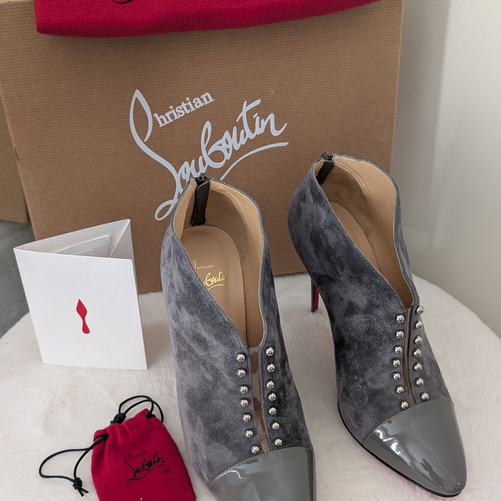 Christian Louboutin Gray and Silver Ankle Booties